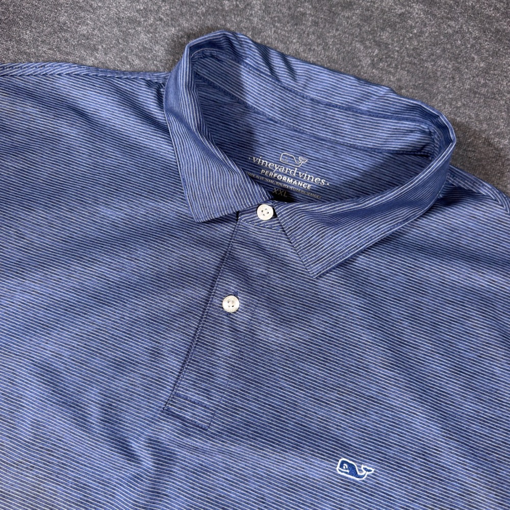 Vineyard Vines Polo Shirt Mens XXL Blue Striped Performance Short Sleeve Golf